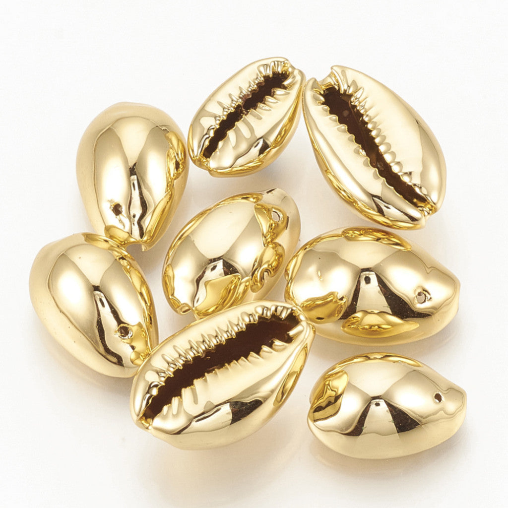 Cowrie Skjell-anheng, 17x10mm, 6stk - Electroplated Gold