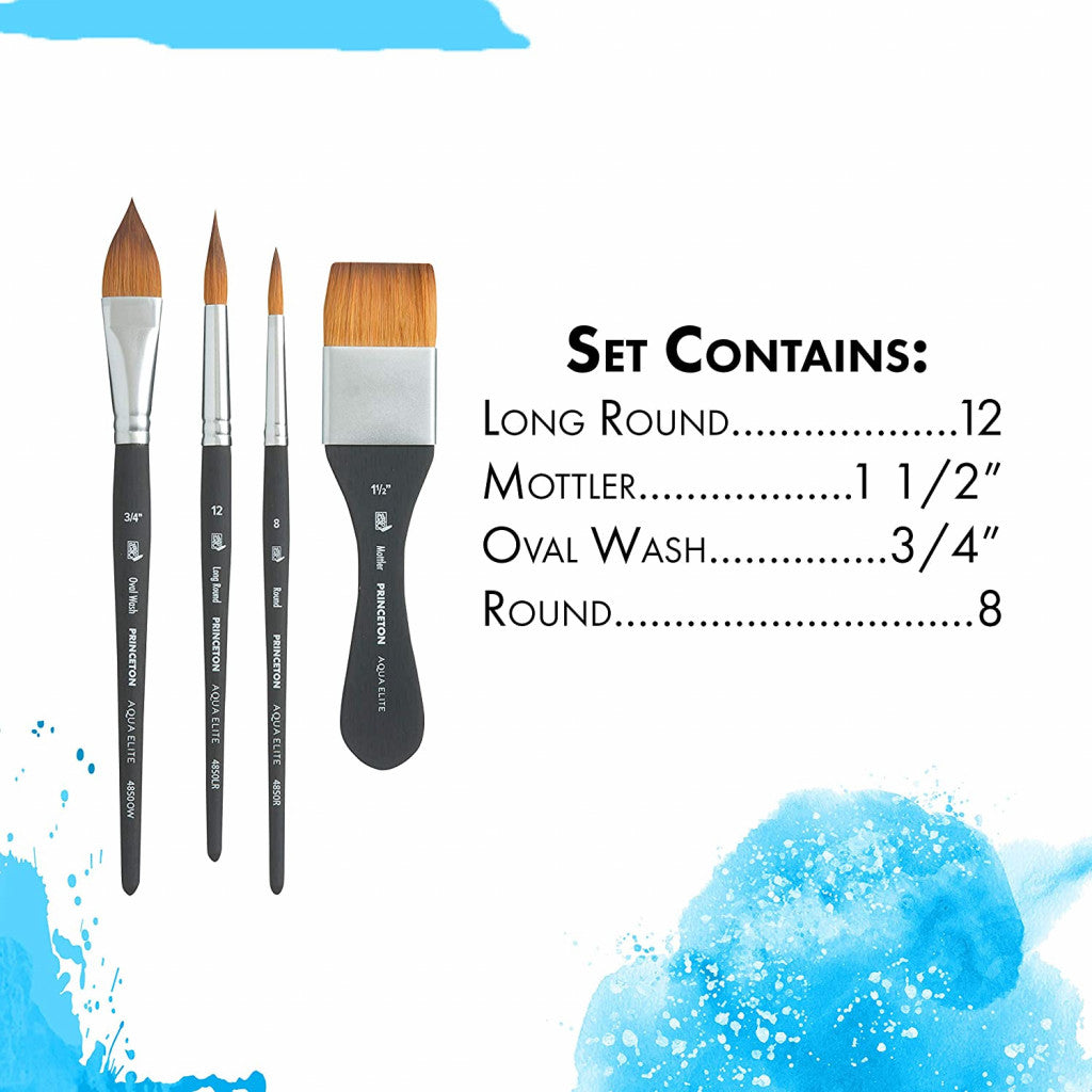 Princeton Aqua Elite Synthetic Professional 4-pk Box set