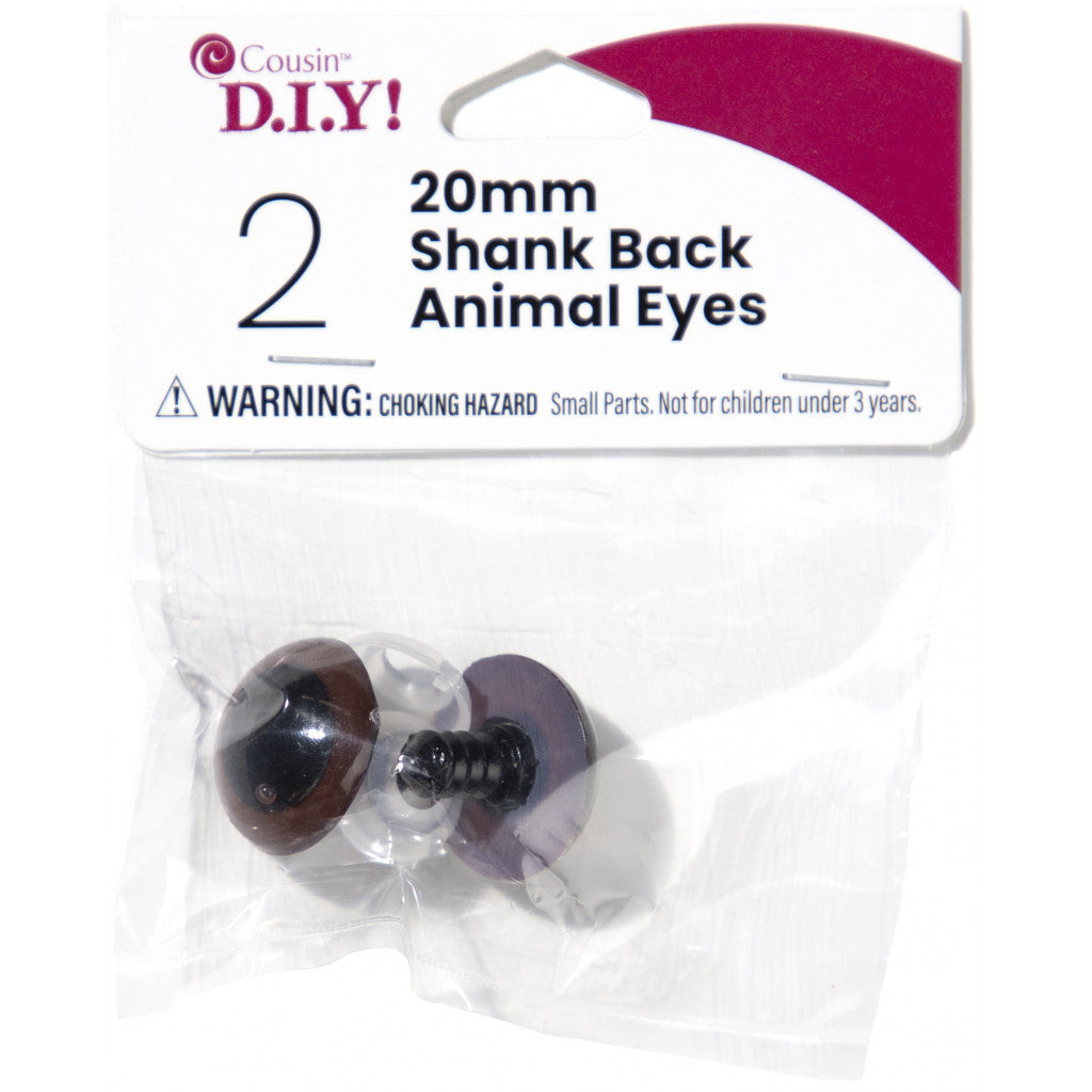 Sikkerhetsøyner Shank Eyes Dyr, 20mm, 1 par - Brun