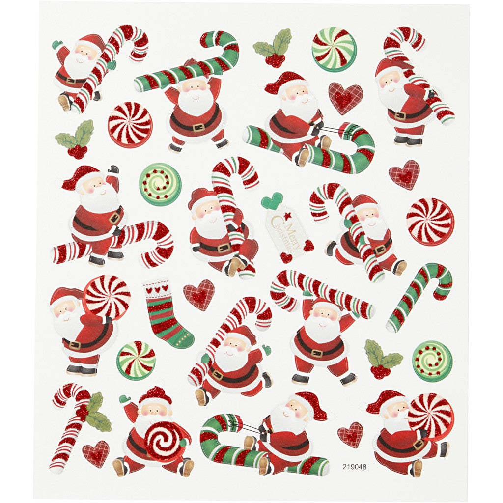 Stickers, julemann og godteristang, 15x16,5 cm, 1 ark