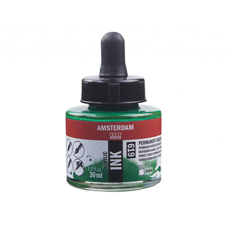Amsterdam Ink 30ml - 619 Permament Green Deep - HobbyHimmelen