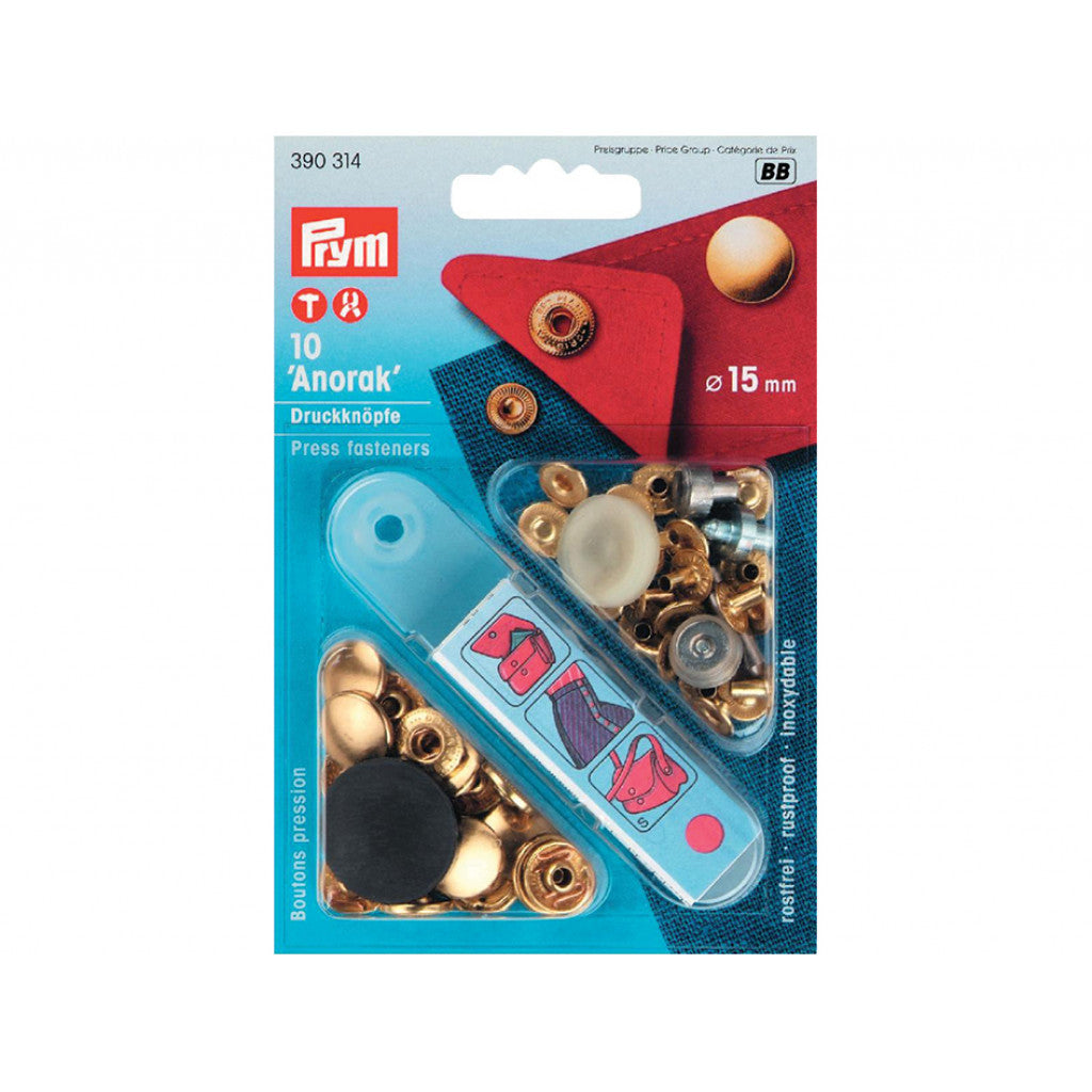 Prym Trykknapper Anorak 15mm 10stk - Gull