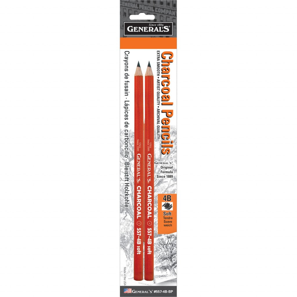 General Pencil Charcoal Pencil, 4B 2stk
