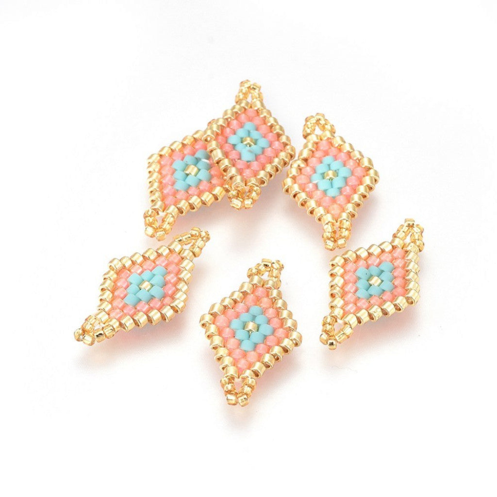 MIYUKI & TOHO Håndlaget Mellomledd Diamant, 12x21mm, 1stk - Light Salmon