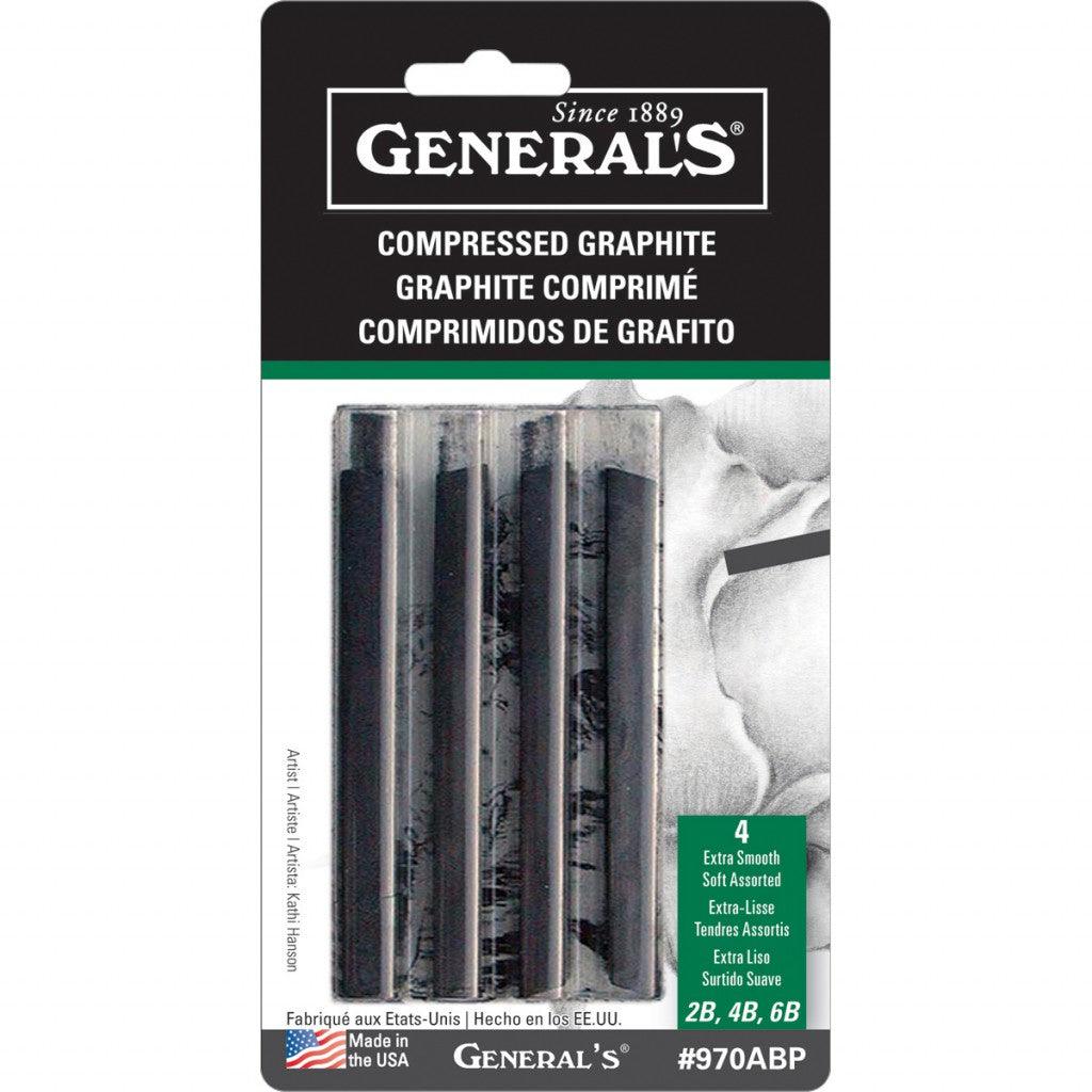 Compressed Graphite Sticks 4/Pkg-Black - 2B, 4B & 6B - HobbyHimmelen