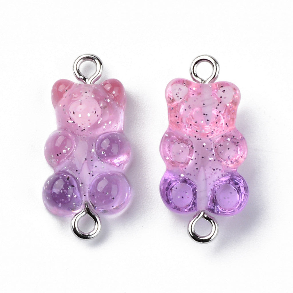 Gummy Bear Resin-Mellomledd, 25mm, 6stk - Glitter Lilac to Baby Pink