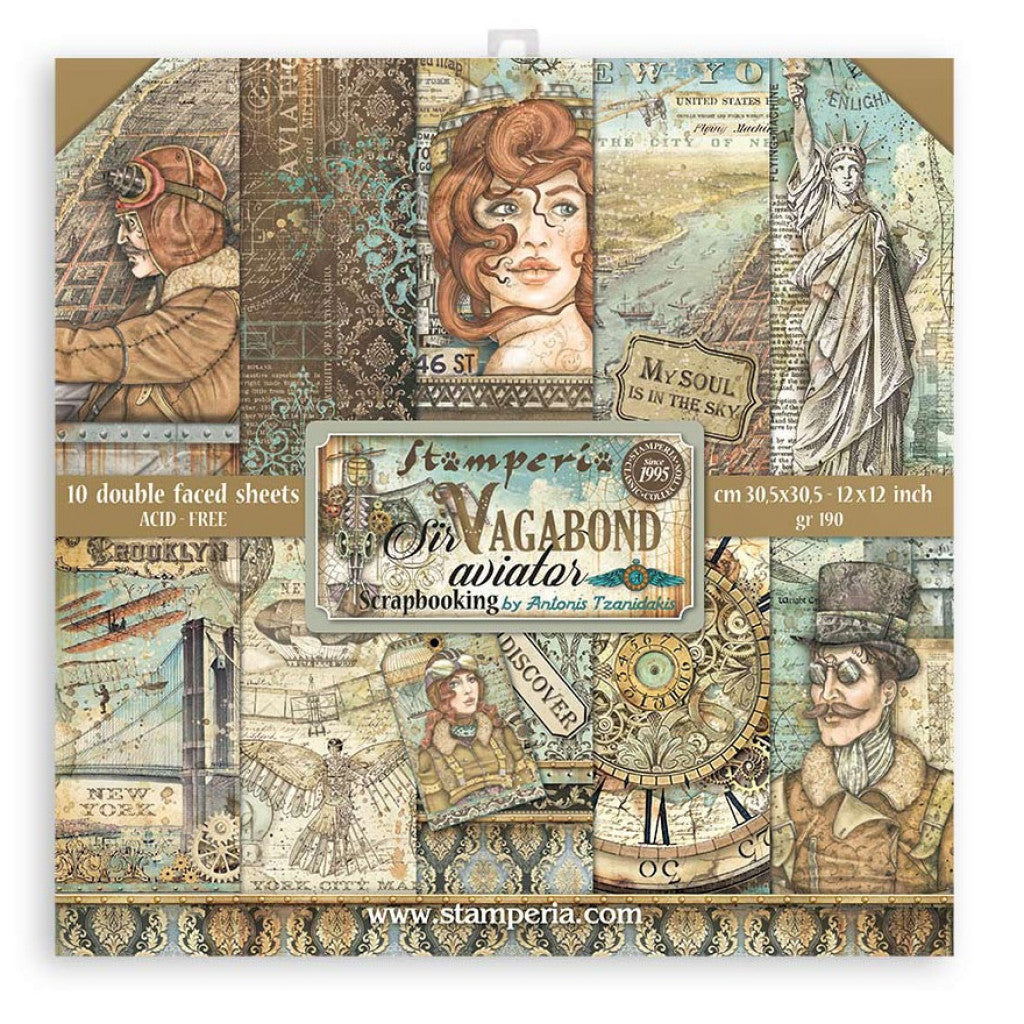 Stamperia Paper Pad 12"X12" (30x30cm) - Sir Vagabond Aviator