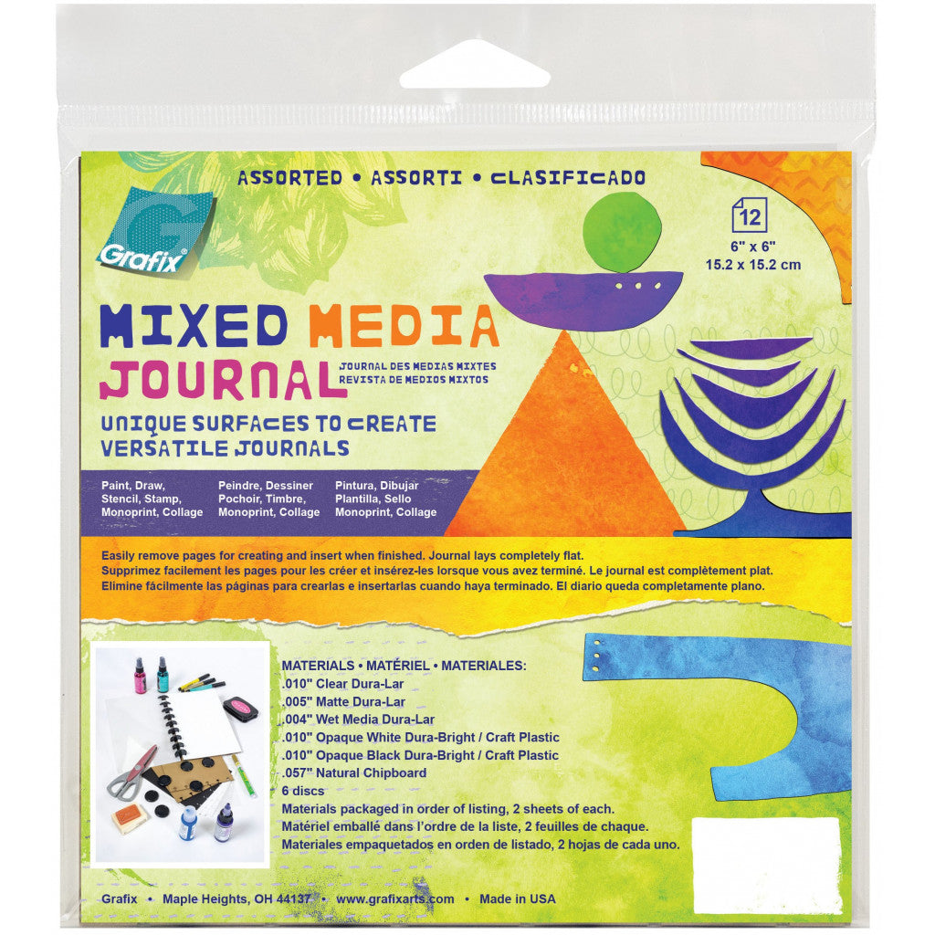 Grafix Assorted Mixed Media Journal W/Discs 6"X6"-12 Sheets