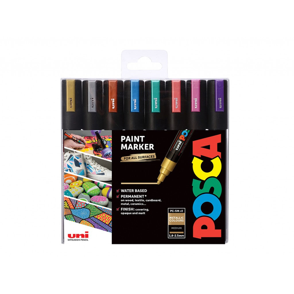 Uni POSCA PC-5M - Medium 1,8-2,5mm - Sett Metallic 8stk