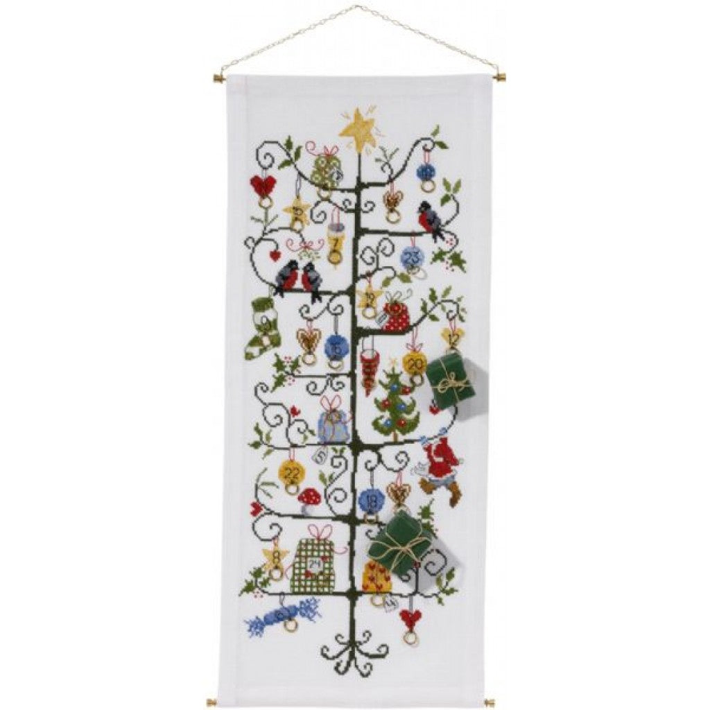 Korsstingsbroderi - Adventskalender Juletre, 30x71cm