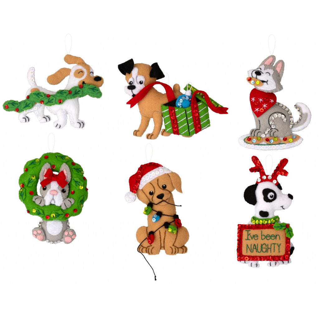 Bucilla Felt Ornaments Applique Kit, 6stk - Miscievous Puppies