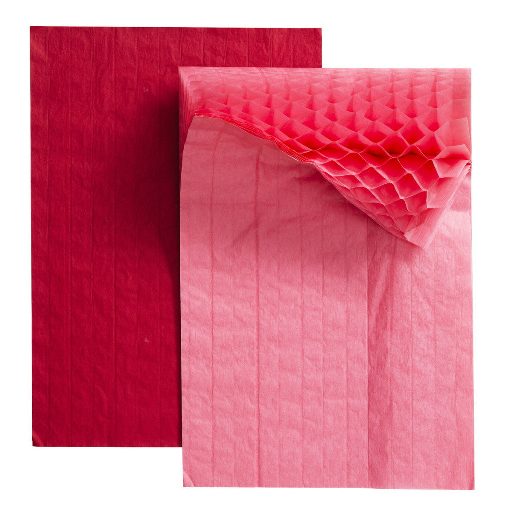 Honeycomb Trekkspillpapir 2-pakk - Rød/Rosa
