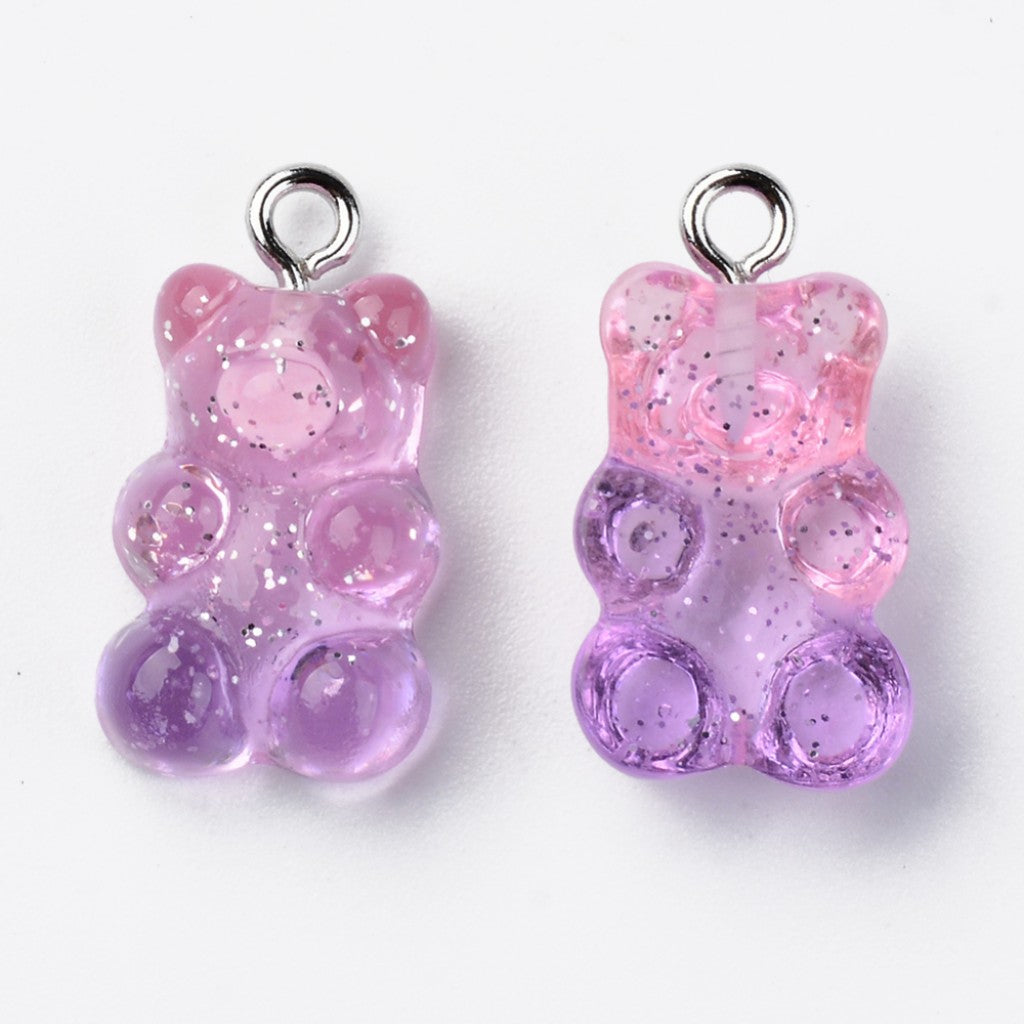 Gummy Bear Resin-Anheng, 21mm, 8stk - Glitter Pink to Purple