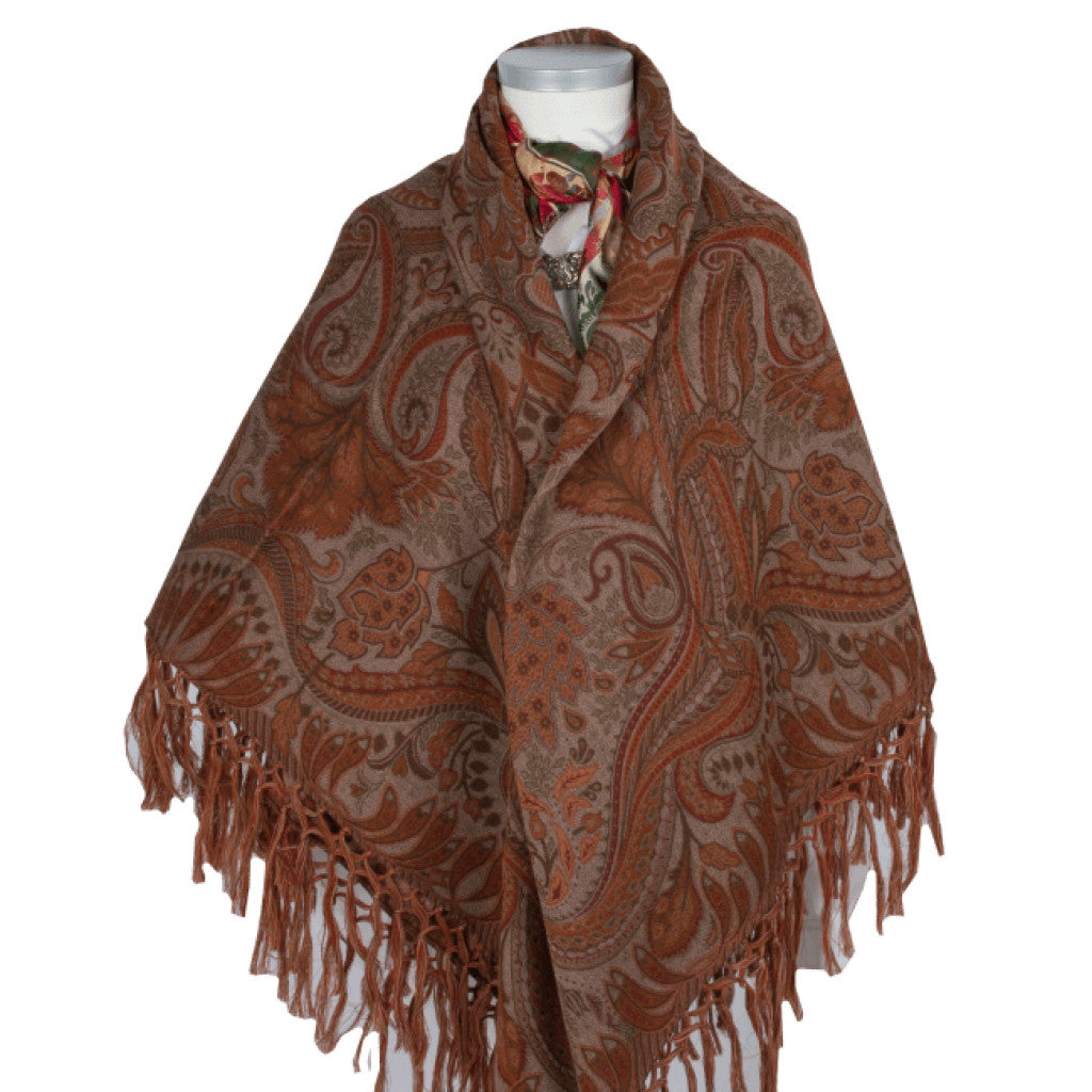 Wienersjal Frynset 140 x 140cm - Rødbrun 010