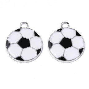 Charm Emalje Football, 24x20mm, 2stk - Jepp, Svart & Hvit - HobbyHimmelen