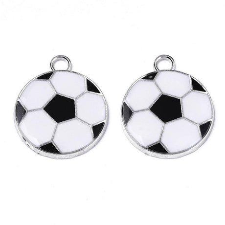 Charm Emalje Football, 24x20mm, 2stk - Jepp, Svart & Hvit - HobbyHimmelen