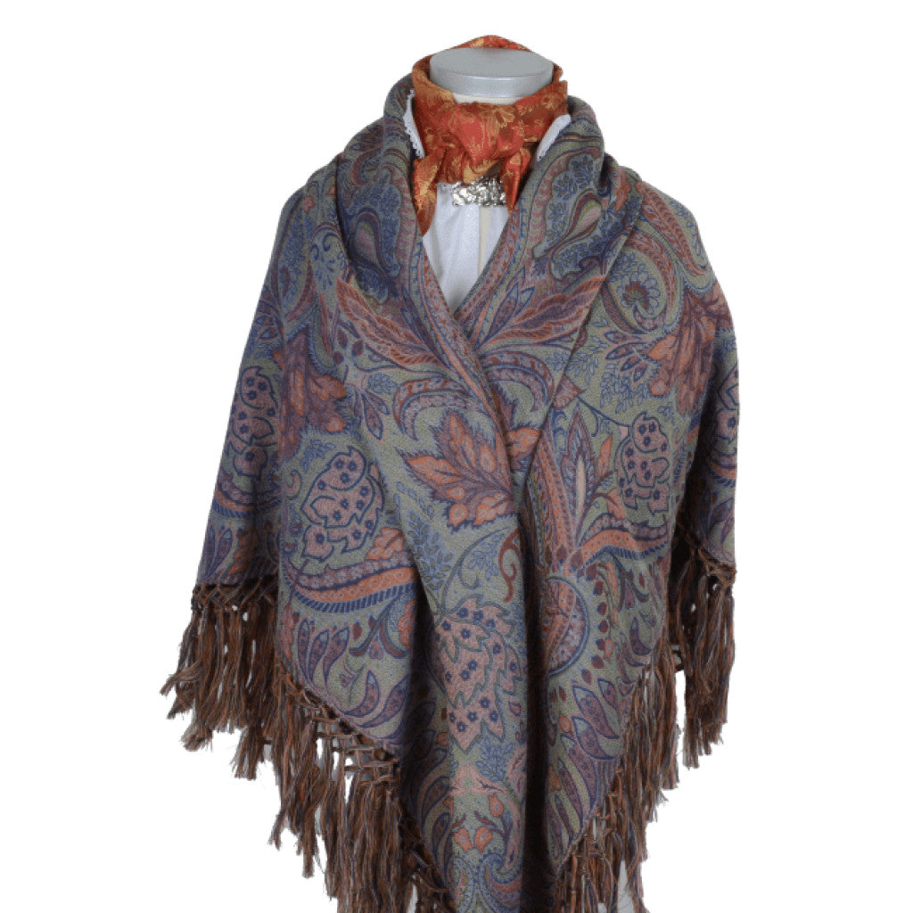 Wienersjal Frynset 140 x 140cm - Blå/Grønn/Rød 081