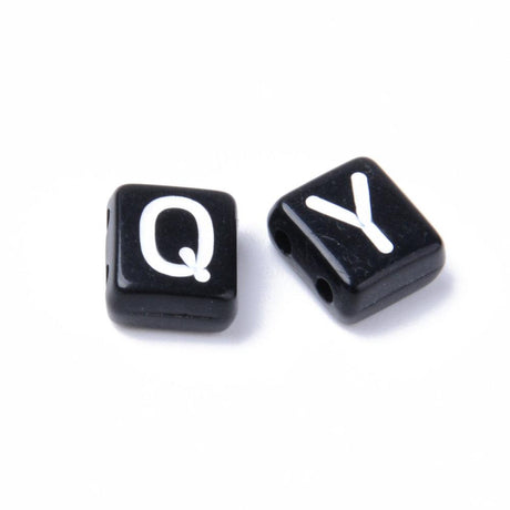 Alfabetperler Flat Rektangel 8.5x7.5mm (2 hull) - Hvit på Svart - HobbyHimmelen