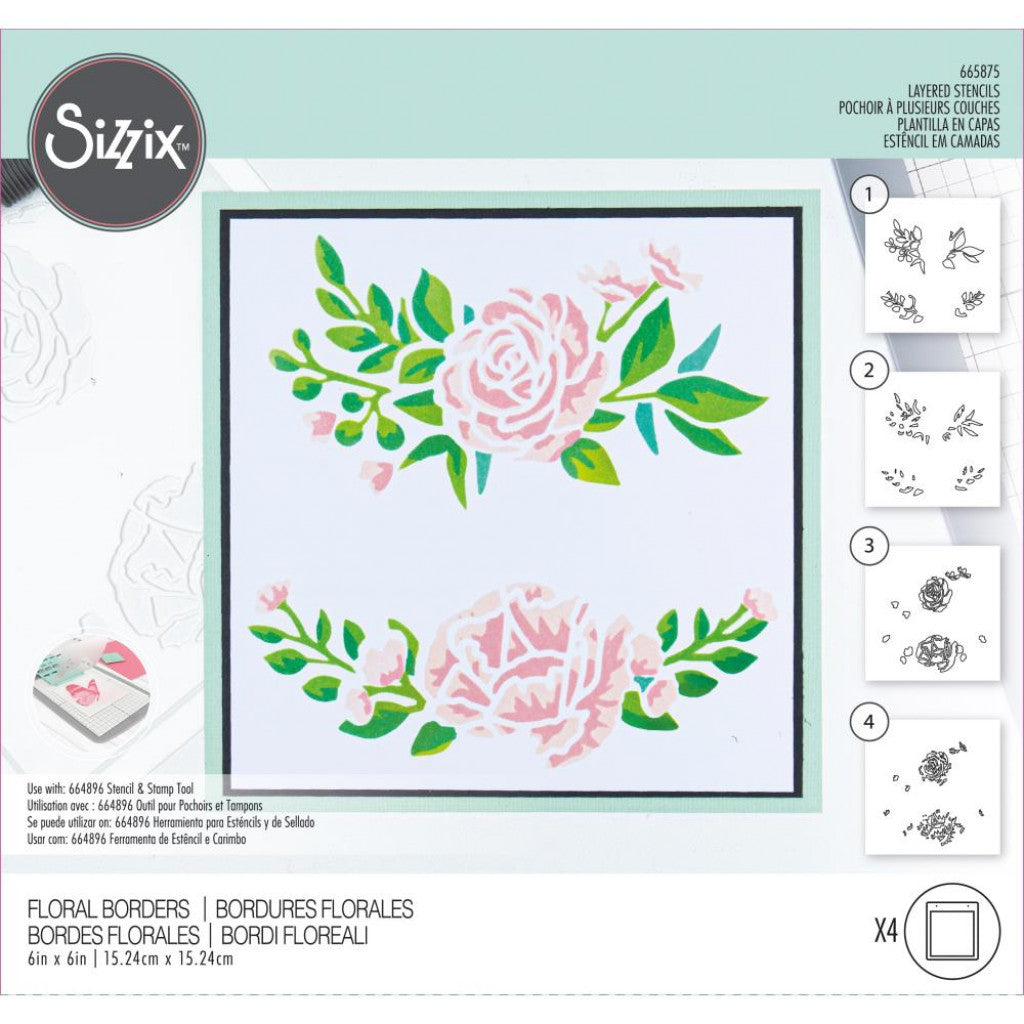 Sizzix Making Tool Layered Stencil 6"X6" - 0Floral Borders