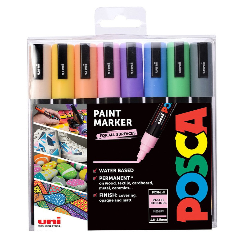 Uni POSCA PC-5M, Medium 1,8-2,5mm - Sett Pale 8stk