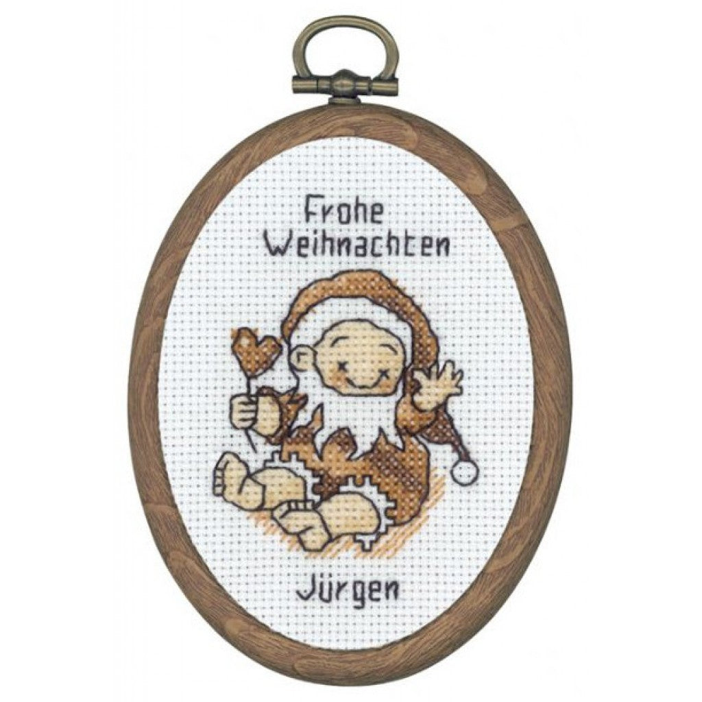 Korsstingsbroderi - Sittende Nisse Brun, 7x9cm