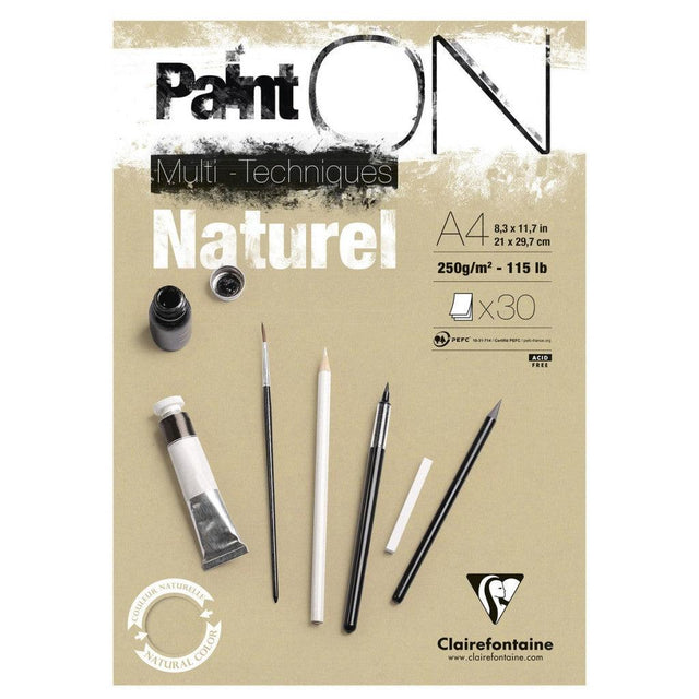 Clairefontaine - Paint On Blokk A4 30 ark - Natur - HobbyHimmelen
