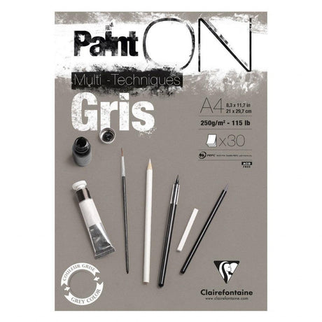 Clairefontaine - Paint On Blokk A4 30 ark - Grå - HobbyHimmelen