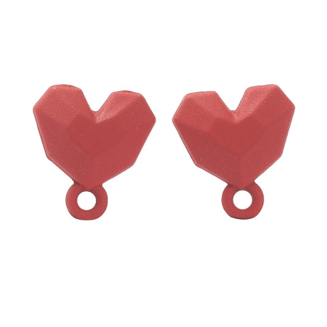 Ørestift Geometrisk Hjerte med Ring, 11mm, 4stk - Rød