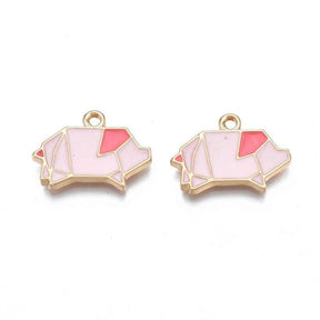 Charm Emalje Geo-Gris, 14x19mm, 3stk -  Light Gold & Pink - HobbyHimmelen