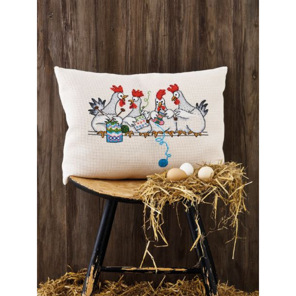 Korsstingsbroderi 58x40cm - Hønsekakkel Pute