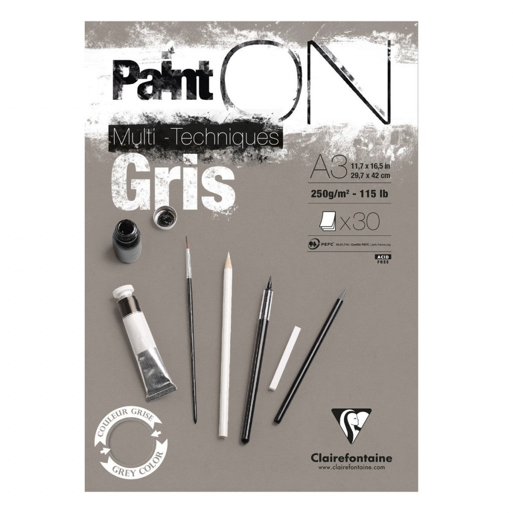 Mixed Media-Blokk A3 - Paint On Grå, 30 ark