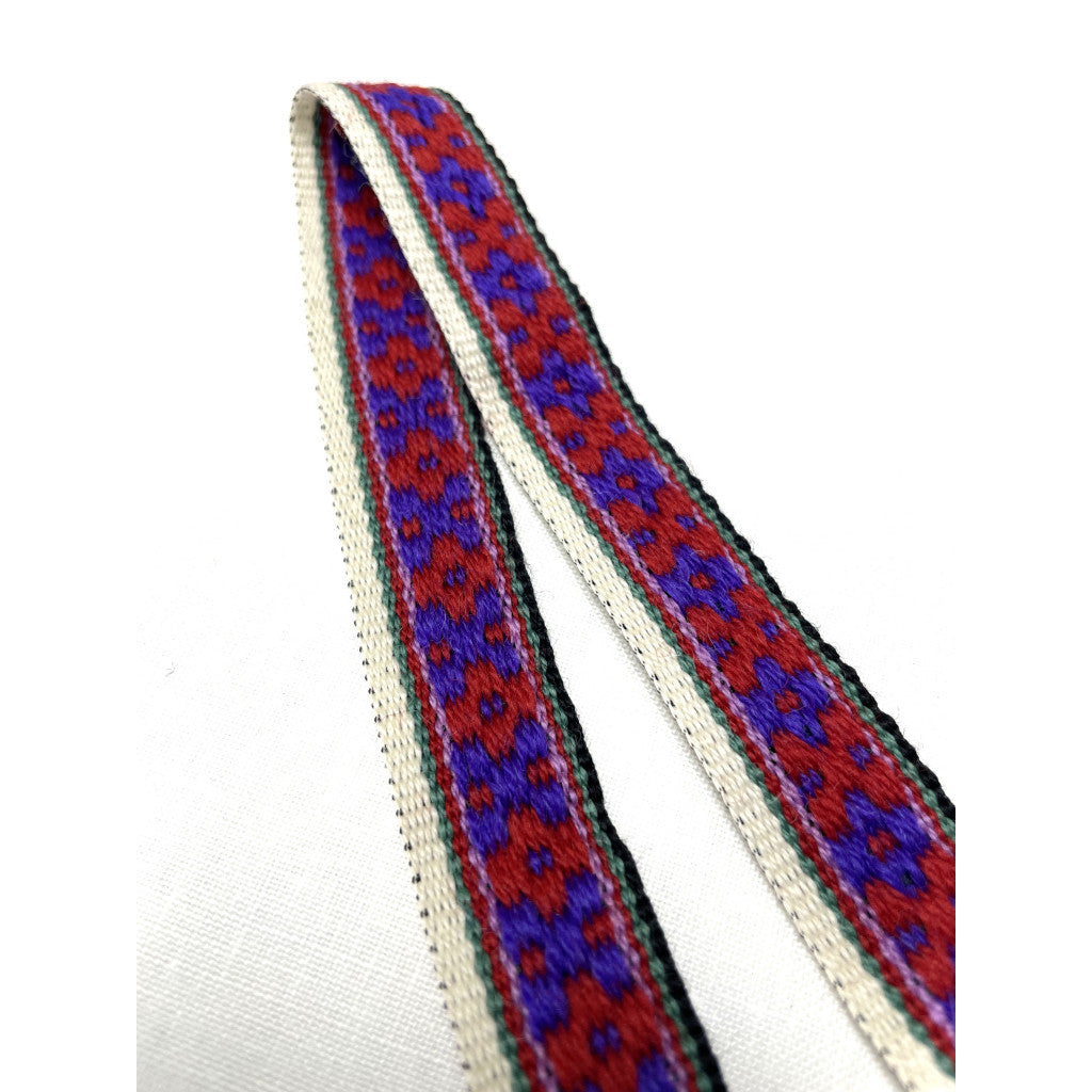 Vevd Bånd - Vest Agder linning, rød/lilla/grønn