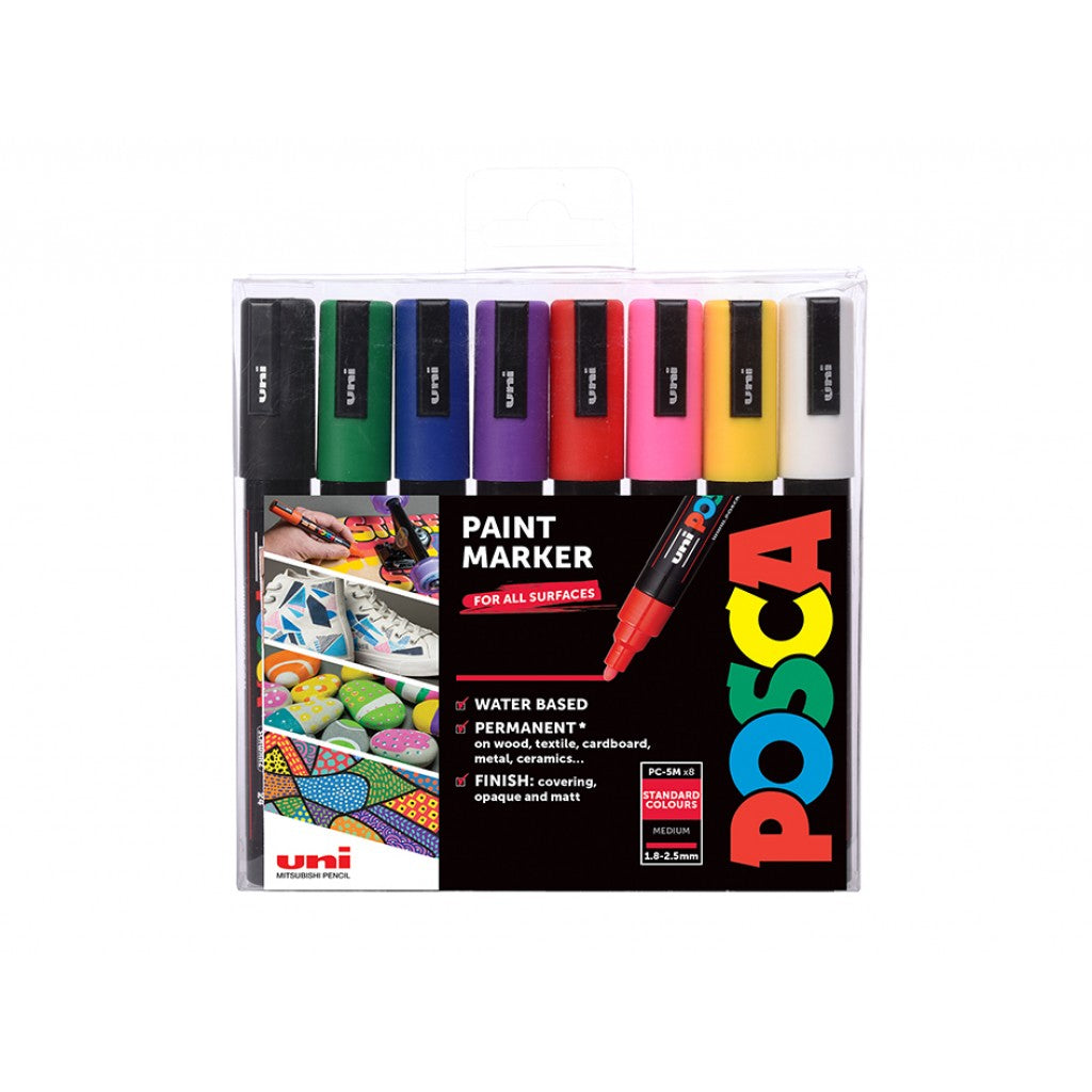 Uni POSCA PC-5M - Medium 1,8-2,5mm - Sett Standard 8stk