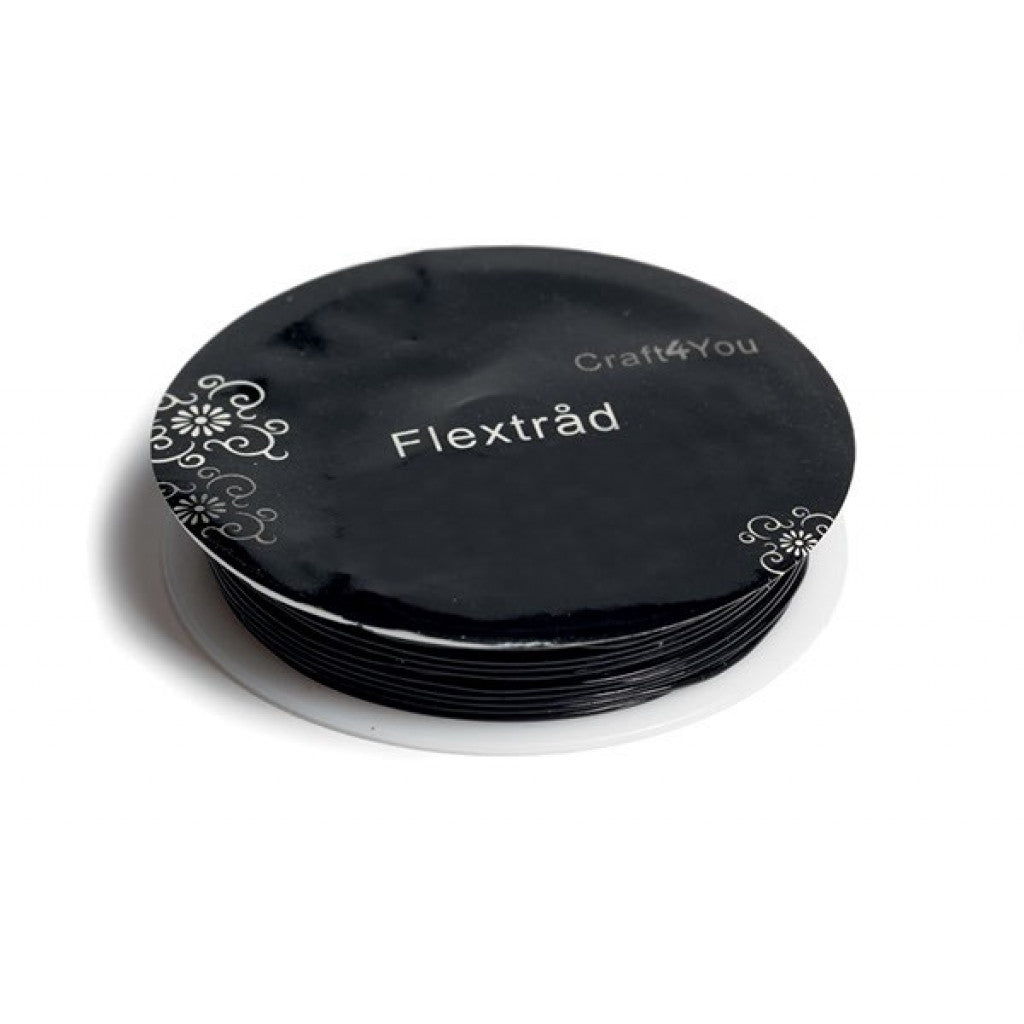 Elastisk Smykkestrikk Rund - 0,8mm SORT, 8m/rull (Flextråd)