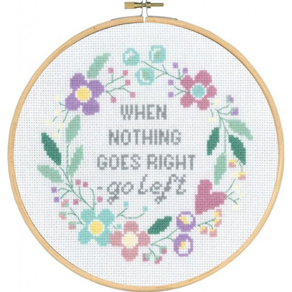Korsstingsbroderi med Ramme - When nothing goes right, 20cm, 5,4tr/cm