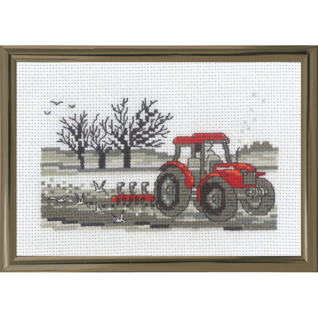 Korsstingsbroderi 15x10cm - Traktor
