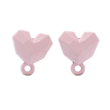 Ørestift Geometrisk Hjerte med Ring, 11mm, 4stk - Rosa