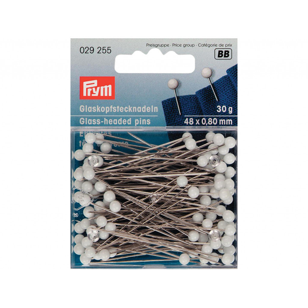 Prym Knappenåler Glasshode No.2/0 48mm 30g - Hvit