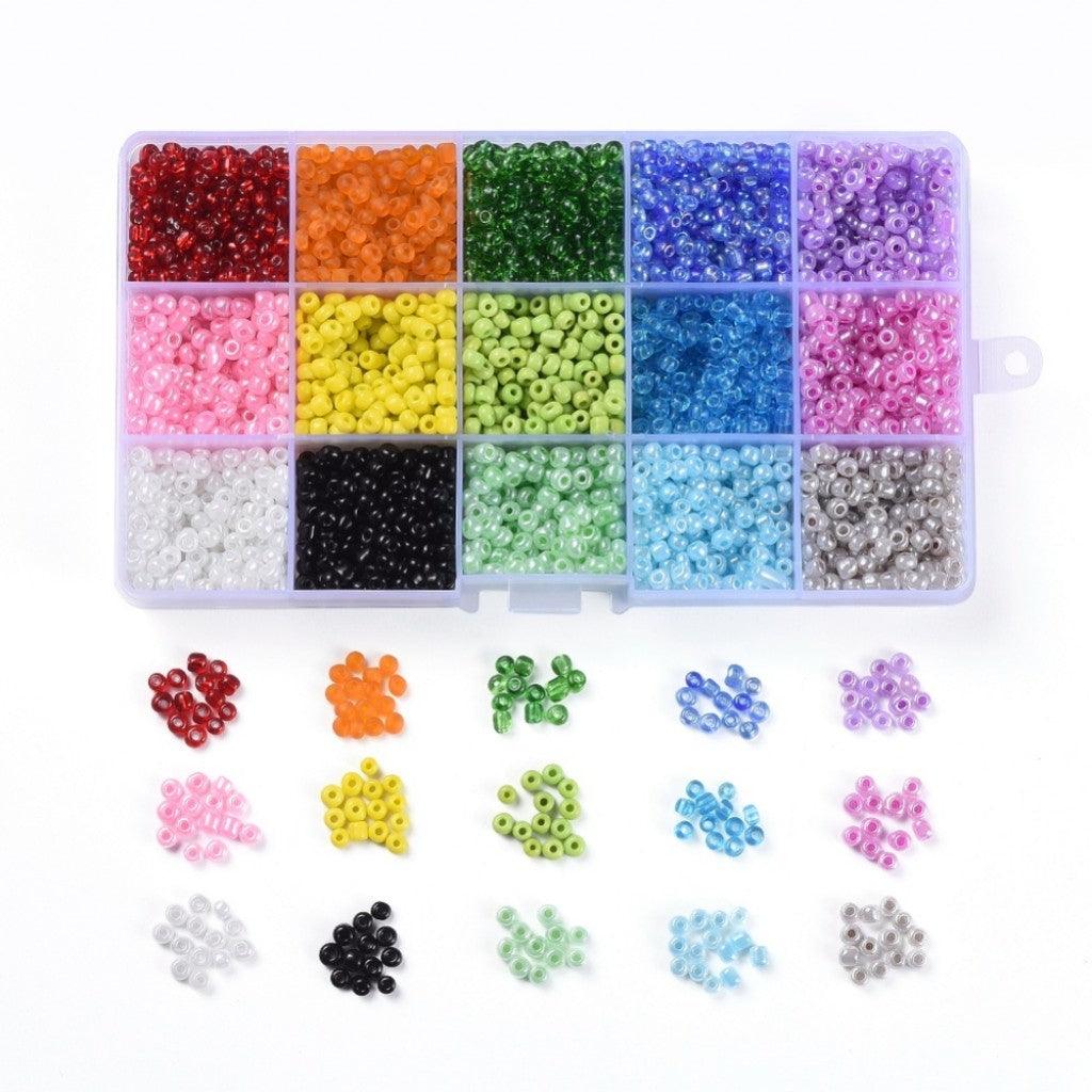 #1 Sett med Seed Beads i 15 Farger 6/0 (4mm) - Rainbow Vibes - HobbyHimmelen