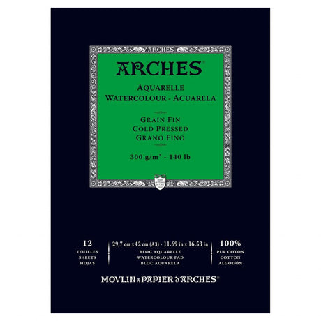 Arches Akvarellblokk Grain fin (Cold pressed), A3 - HobbyHimmelen