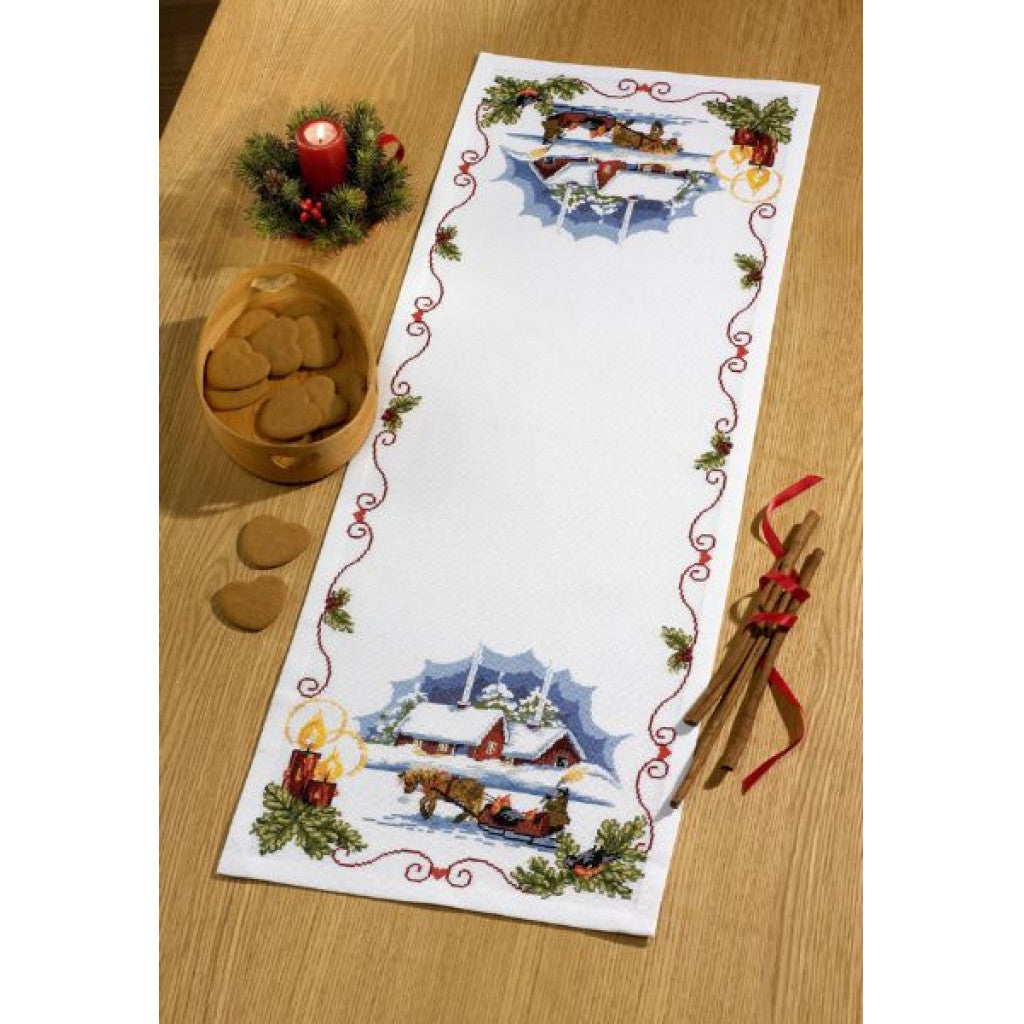 Korsstingsbroderi Løpere 36x100cm - Hest & Slede