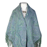 Wienersjal Frynset 140 x 140cm - Blå/Grønn 078