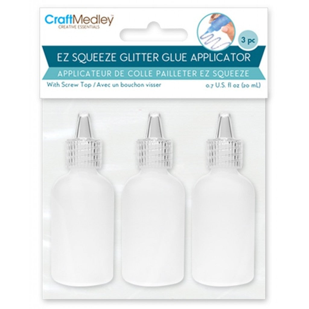 Empty Glitter Glue Applicator Bottle 20ml 3/Pkg-