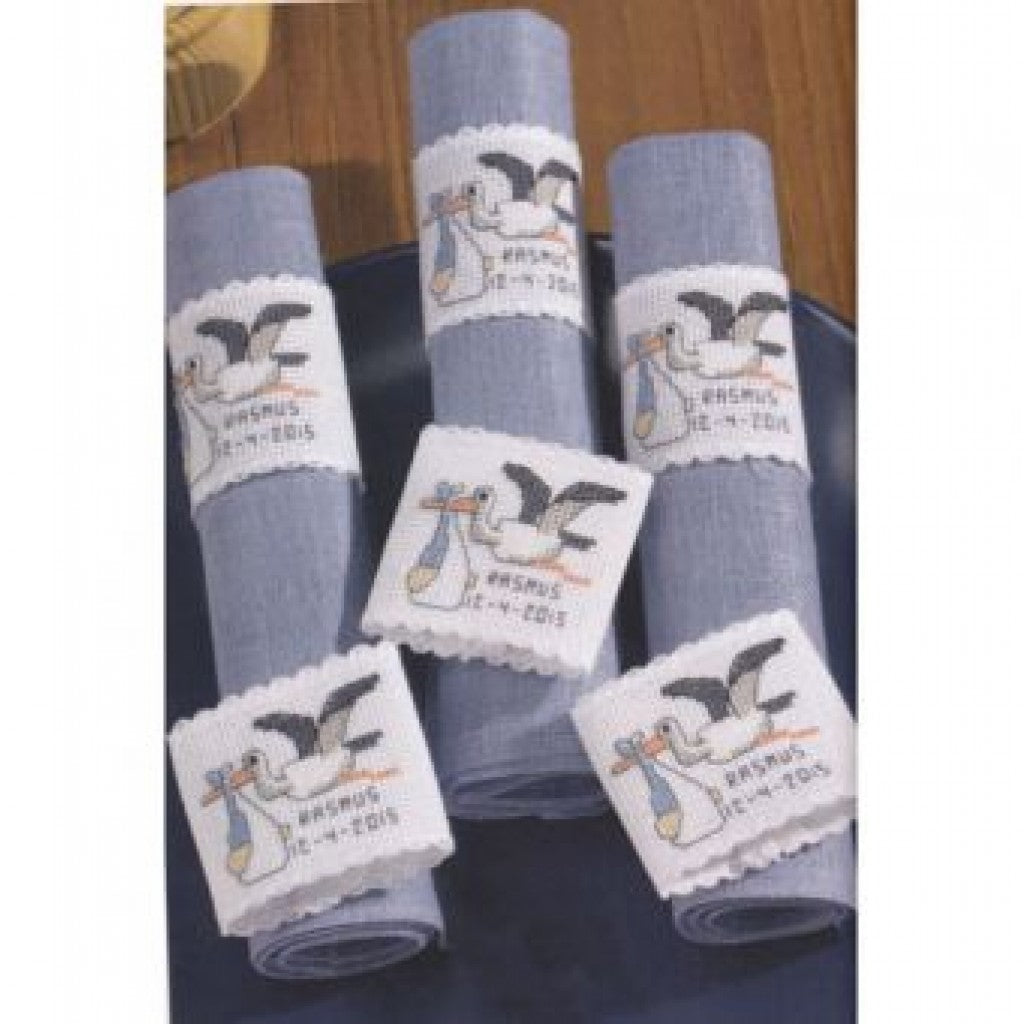 Korsstingsbroderi 6.4tr/cm - 6 stk Serviettringer Dåp Rasmus