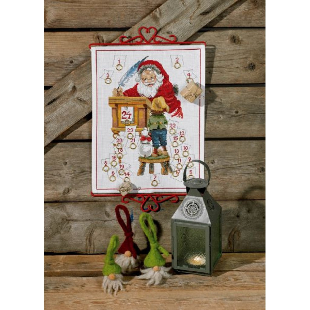Korsstingsbroderi - Adventskalender Julenisse, 32x43cm
