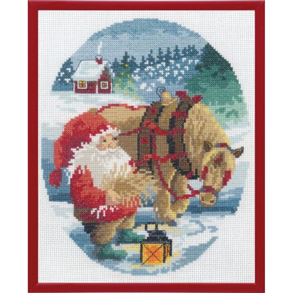 Korsstingsbroderi - Nisse & Hest, 28x25cm, 5,4tr/cm