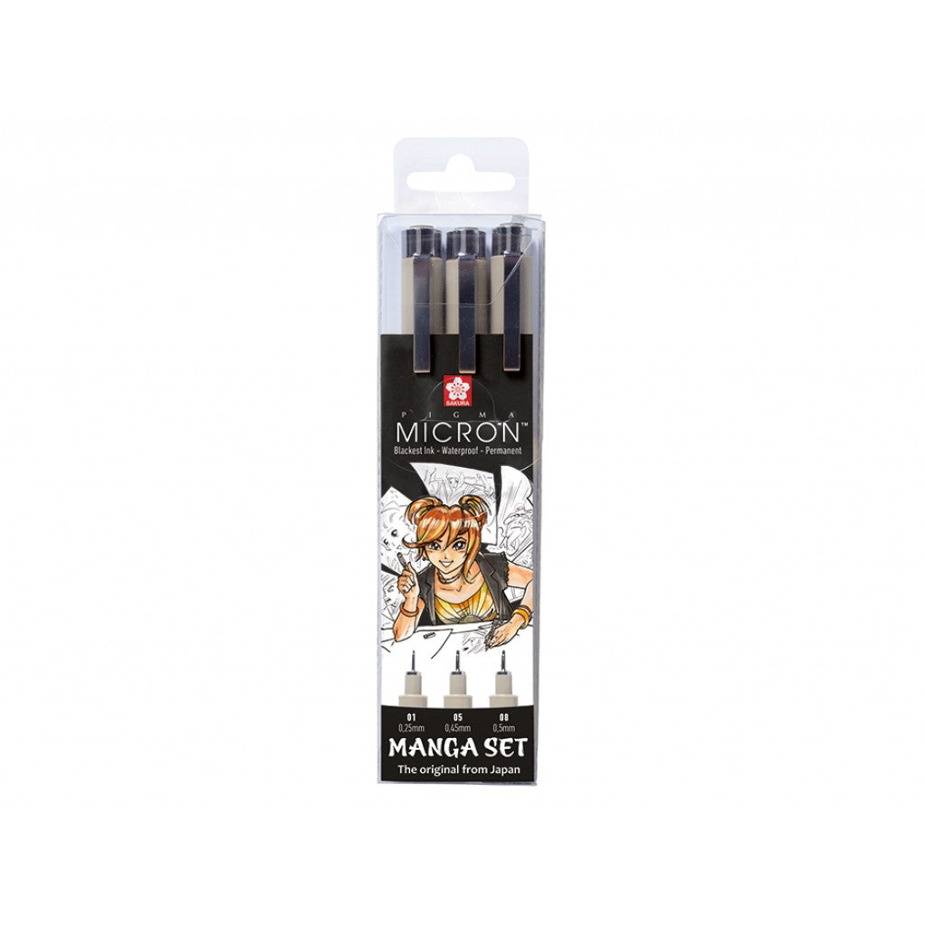 Sakura Pigma Micron Sett - Manga 3stk sort 01 05 08
