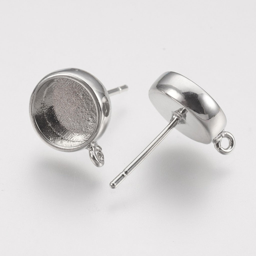 Ørestift med Skål til Resin, 8mm, 2par - Sølv