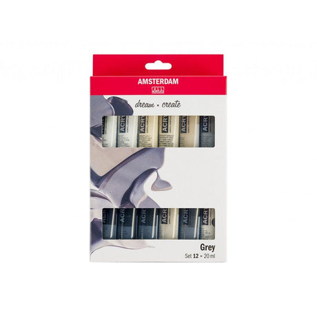 Amsterdam Standard 20ml - Sett 12 ass. Gråtoner - HobbyHimmelen