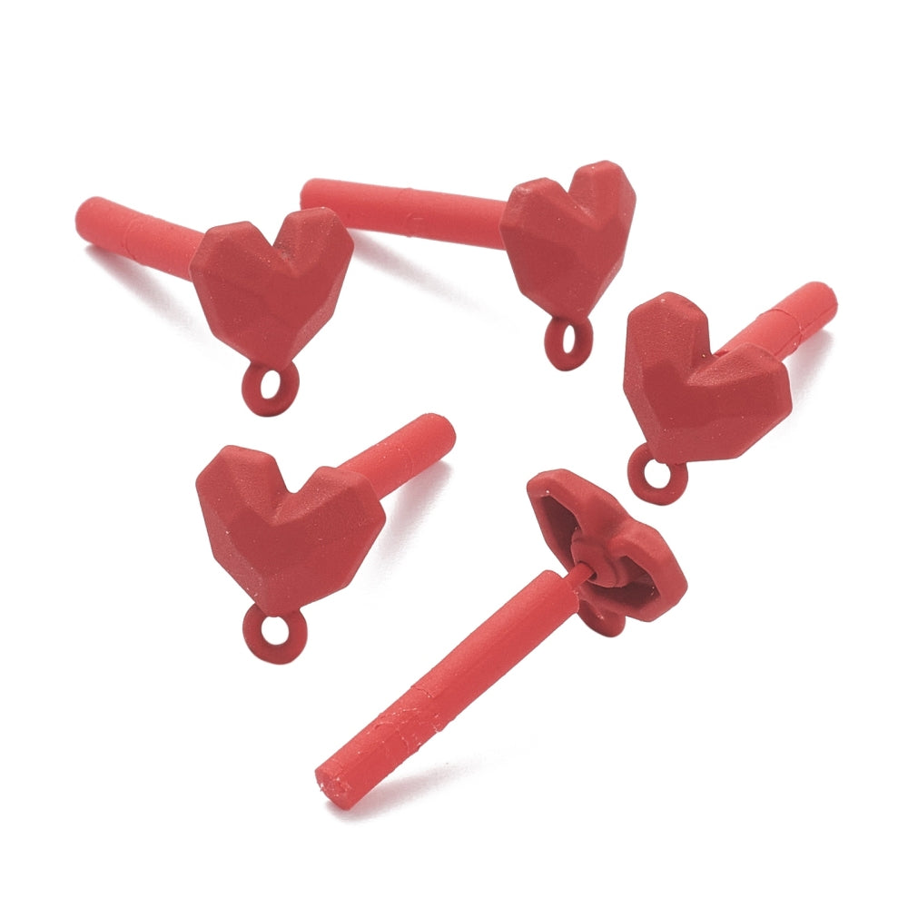 Ørestift Geometrisk Hjerte med Ring, 11mm, 4stk - Rød